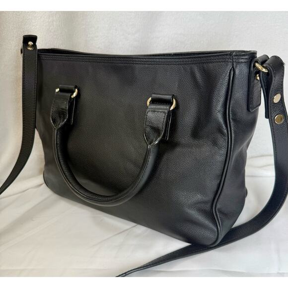 KATE SPADE Bow Black Leather Tote Shoulder Strap Bag Purse Primrose Hill Goldie - Picture 3 of 11